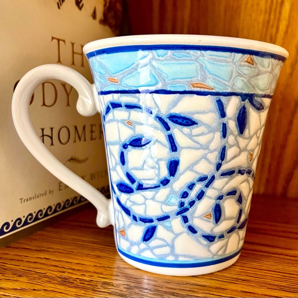 Pfaltzgraff Coffee Mug Blue White Mosaic Monaco Pattern